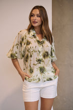 Load image into Gallery viewer, Frida Puff Sleeve Sage/Forrest Green Print Blouse