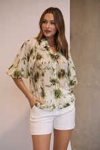 Load image into Gallery viewer, Frida Puff Sleeve Sage/Forrest Green Print Blouse