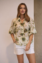 Load image into Gallery viewer, Frida Puff Sleeve Sage/Forrest Green Print Blouse