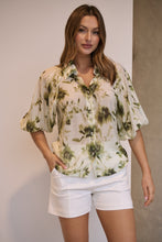 Load image into Gallery viewer, Frida Puff Sleeve Sage/Forrest Green Print Blouse