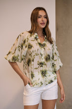 Load image into Gallery viewer, Frida Puff Sleeve Sage/Forrest Green Print Blouse