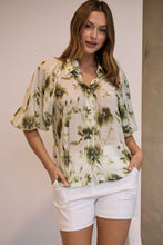 Load image into Gallery viewer, Frida Puff Sleeve Sage/Forrest Green Print Blouse