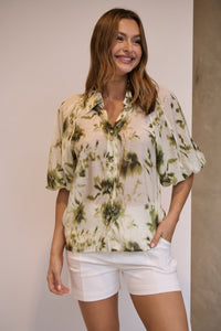 Frida Puff Sleeve Sage/Forrest Green Print Blouse