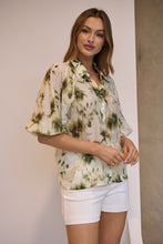 Load image into Gallery viewer, Frida Puff Sleeve Sage/Forrest Green Print Blouse