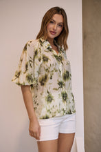 Load image into Gallery viewer, Frida Puff Sleeve Sage/Forrest Green Print Blouse
