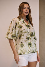 Load image into Gallery viewer, Frida Puff Sleeve Sage/Forrest Green Print Blouse