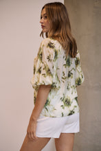 Load image into Gallery viewer, Frida Puff Sleeve Sage/Forrest Green Print Blouse