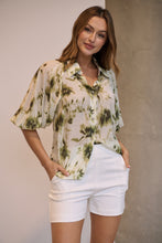 Load image into Gallery viewer, Frida Puff Sleeve Sage/Forrest Green Print Blouse