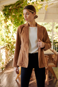 Cassia Corduroy Tan Collared Blazer