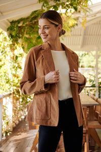Cassia Corduroy Tan Collared Blazer