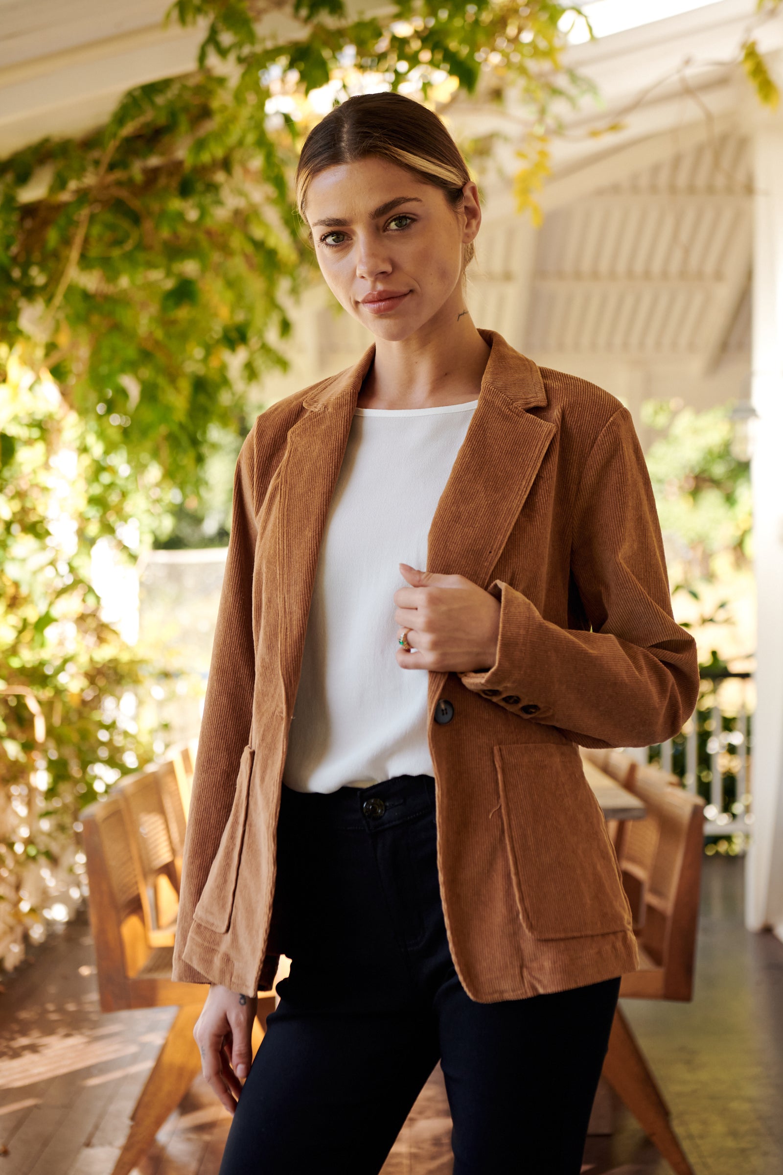 Cassia Corduroy Tan Collared Blazer