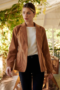 Cassia Corduroy Tan Collared Blazer