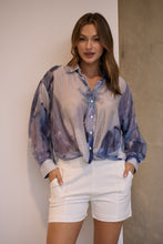 Load image into Gallery viewer, Telena Blue Crossover Navy/White Water Colour Collared Shirt
