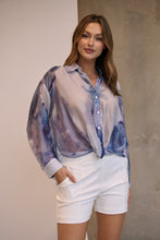 Load image into Gallery viewer, Telena Blue Crossover Navy/White Water Colour Collared Shirt