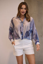 Load image into Gallery viewer, Telena Blue Crossover Navy/White Water Colour Collared Shirt