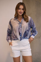 Load image into Gallery viewer, Telena Blue Crossover Navy/White Water Colour Collared Shirt