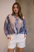 Load image into Gallery viewer, Telena Blue Crossover Navy/White Water Colour Collared Shirt