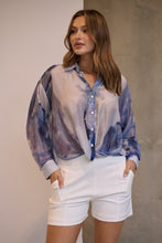 Load image into Gallery viewer, Telena Blue Crossover Navy/White Water Colour Collared Shirt