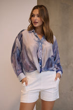 Load image into Gallery viewer, Telena Blue Crossover Navy/White Water Colour Collared Shirt