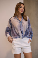 Load image into Gallery viewer, Telena Blue Crossover Navy/White Water Colour Collared Shirt