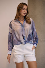 Load image into Gallery viewer, Telena Blue Crossover Navy/White Water Colour Collared Shirt