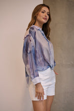 Load image into Gallery viewer, Telena Blue Crossover Navy/White Water Colour Collared Shirt