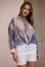 Load image into Gallery viewer, Telena Blue Crossover Navy/White Water Colour Collared Shirt