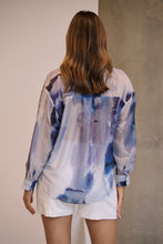 Load image into Gallery viewer, Telena Blue Crossover Navy/White Water Colour Collared Shirt