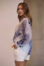 Load image into Gallery viewer, Telena Blue Crossover Navy/White Water Colour Collared Shirt