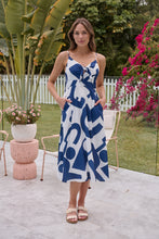 Load image into Gallery viewer, Sadie White/Blue Print Singlet Tie Front Dress