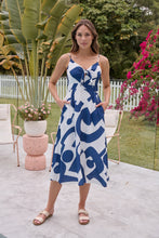Load image into Gallery viewer, Sadie White/Blue Print Singlet Tie Front Dress