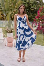 Load image into Gallery viewer, Sadie White/Blue Print Singlet Tie Front Dress