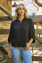 Load image into Gallery viewer, Demi Check Print Baloon Sleeve Black Button Shirt