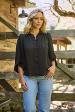 Load image into Gallery viewer, Demi Check Print Baloon Sleeve Black Button Shirt