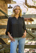 Load image into Gallery viewer, Demi Check Print Baloon Sleeve Black Button Shirt