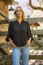 Load image into Gallery viewer, Demi Check Print Baloon Sleeve Black Button Shirt