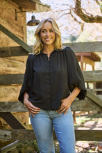 Load image into Gallery viewer, Demi Check Print Baloon Sleeve Black Button Shirt