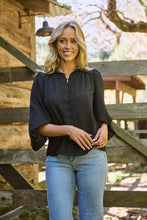 Load image into Gallery viewer, Demi Check Print Baloon Sleeve Black Button Shirt