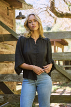 Load image into Gallery viewer, Demi Check Print Baloon Sleeve Black Button Shirt
