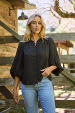 Load image into Gallery viewer, Demi Check Print Baloon Sleeve Black Button Shirt