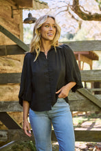 Load image into Gallery viewer, Demi Check Print Baloon Sleeve Black Button Shirt