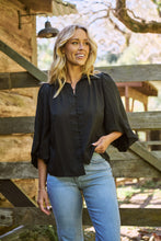 Load image into Gallery viewer, Demi Check Print Baloon Sleeve Black Button Shirt