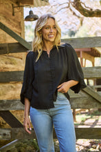 Load image into Gallery viewer, Demi Check Print Baloon Sleeve Black Button Shirt
