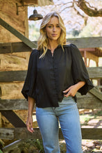 Load image into Gallery viewer, Demi Check Print Baloon Sleeve Black Button Shirt