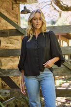 Load image into Gallery viewer, Demi Check Print Baloon Sleeve Black Button Shirt