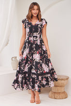Load image into Gallery viewer, Augustina Black/Wine/Beige Floral Button Front Maxi Dress