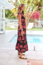 Load image into Gallery viewer, Augustina Black/Pink/Red Floral Button Front Maxi Dress