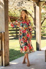 Load image into Gallery viewer, Tropic Multi Coloured Belted Cuff Sleeve Dress