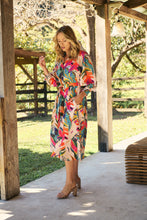 Load image into Gallery viewer, Tropic Multi Coloured Belted Cuff Sleeve Dress
