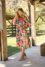 Load image into Gallery viewer, Tropic Multi Coloured Belted Cuff Sleeve Dress